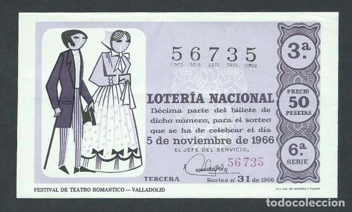National Spanish Lottery: decimo loteria nacional 5 noviembre a&ntilde;o 1966 sorteo 31 festival de teatro romantico valladolid