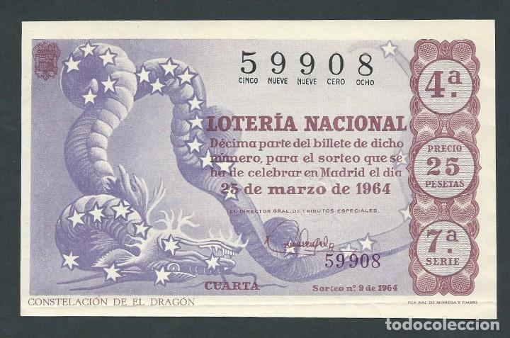 National Spanish Lottery: decimo loteria nacional 25 de marzo de 1964 sorteo 9 constelacion de el dragon