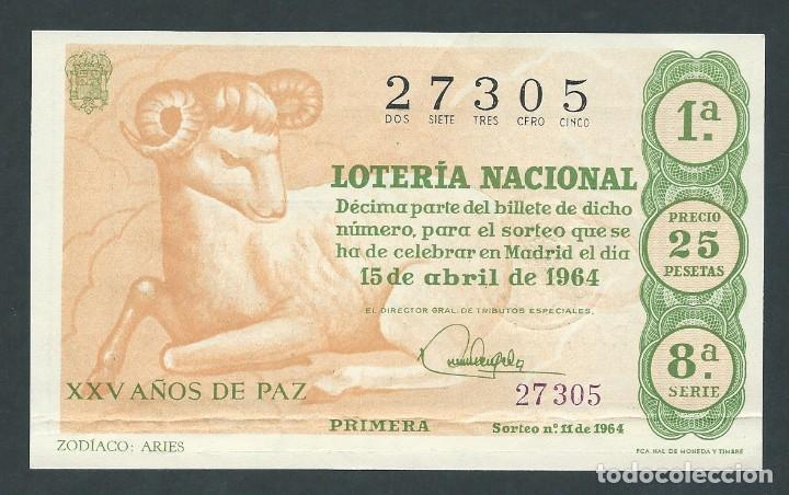 Nationale spanische Lotterie: decimo loteria nacional 15 de abril a&ntilde;o 1964 sorteo n 11 zodiaco aries