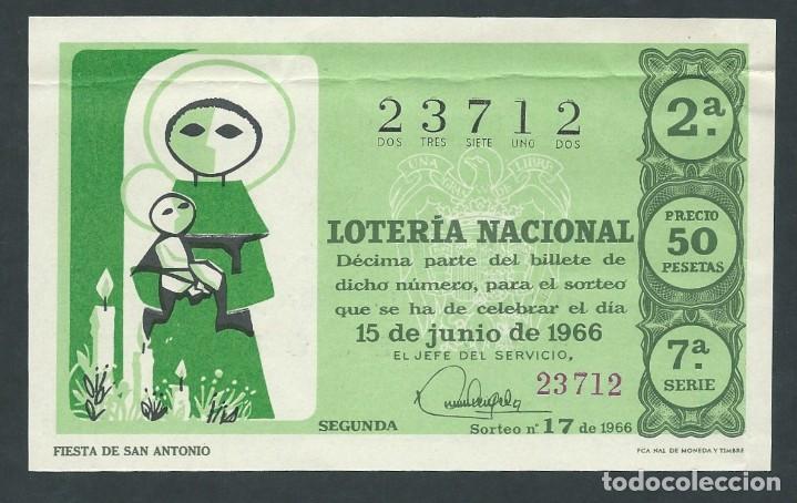 National Spanish Lottery: decimo loteria nacional 15 de junio a&ntilde;o 1966 sorteo 17 fiesta de san antonio