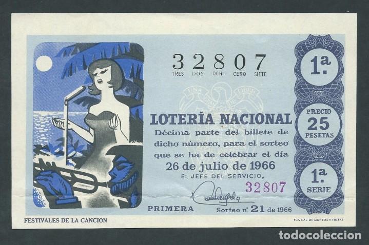 National Spanish Lottery: decimo loteria nacional 26 de julio a&ntilde;o 1966 sorteo 21 festivales de la cancion