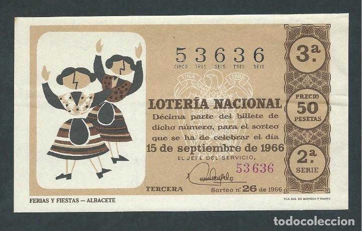 National Spanish Lottery: decimo loteria nacional 15 de septiembre a&ntilde;o 1966 sorteo 26 ferias y fiestas albacete