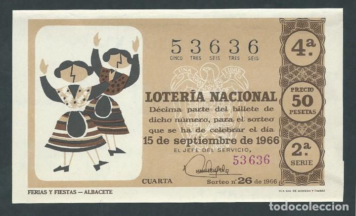 National Spanish Lottery: decimo loteria nacional 15 de septiembre a&ntilde;o 1966 sorteo 26 ferias y fiestas albacete