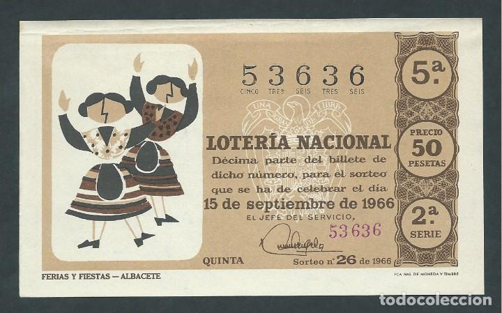 National Spanish Lottery: decimo loteria nacional sorteo 26 a&ntilde;o 1966 ferias y fiestas albacete
