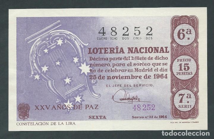 Nationale spanische Lotterie: decimo loteria nacional 25 de noviembre a&ntilde;o 1964 sorteo 33 constelacion de lira