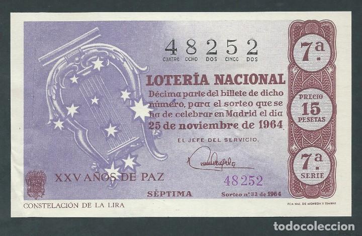National Spanish Lottery: decimo loteria nacional 25 de noviembre a&ntilde;o 1964 sorteo 33 constelacion de lira