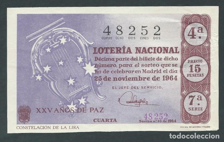 National Spanish Lottery: decimo loteria nacional 25 de noviembre a&ntilde;o 1964 sorteo 33 constelacion de lira