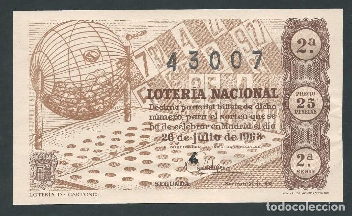 National Spanish Lottery: decimo loteria nacional 26 de julio a&ntilde;o 1963 sorteo n 21 loteria de cartones