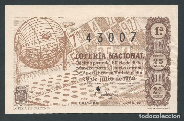 National Spanish Lottery: decimo loteria nacional 26 de julio a&ntilde;o 1963 sorteo n 21 loteria de cartones