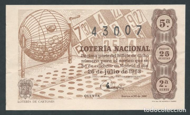National Spanish Lottery: decimo loteria nacional 26 de julio a&ntilde;o 1963 sorteo n 21 loteria de cartones