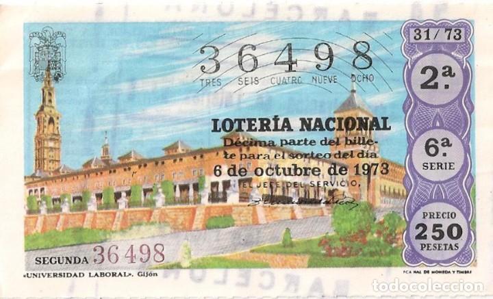 Lotaria Nacional: LOTER&Iacute;A NACIONAL 36498 6 OCTUBRE 1973 SORTEO 31/73