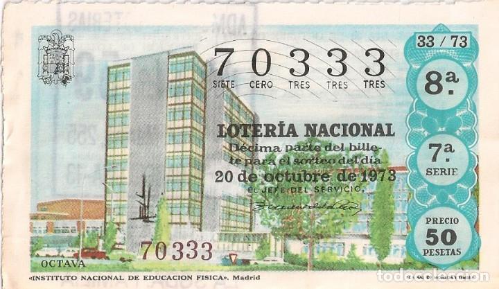 National Spanish Lottery: LOTER&Iacute;A NACIONAL 70333 20 OCTUBRE 1973 SORTEO 33/73