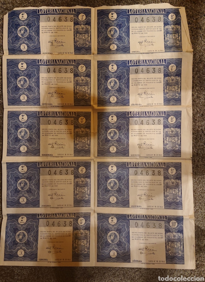 National Spanish Lottery: Loter&iacute;a nacional 1946 billete completo original y buen estado ved fotos