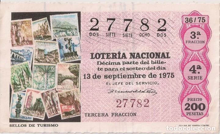 National Spanish Lottery: LOTER&Iacute;A NACIONAL 27782 13 SEPTIEMBRE 1975 SORTEO 36/75