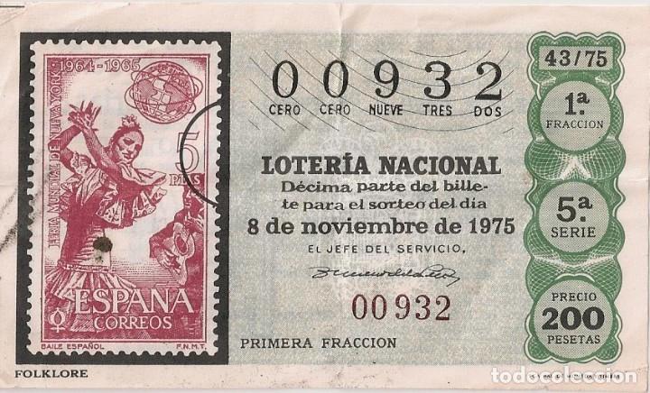 National Spanish Lottery: LOTER&Iacute;A NACIONAL 00932 8 NOVIEMBRE 1975 SORTEO 43/75