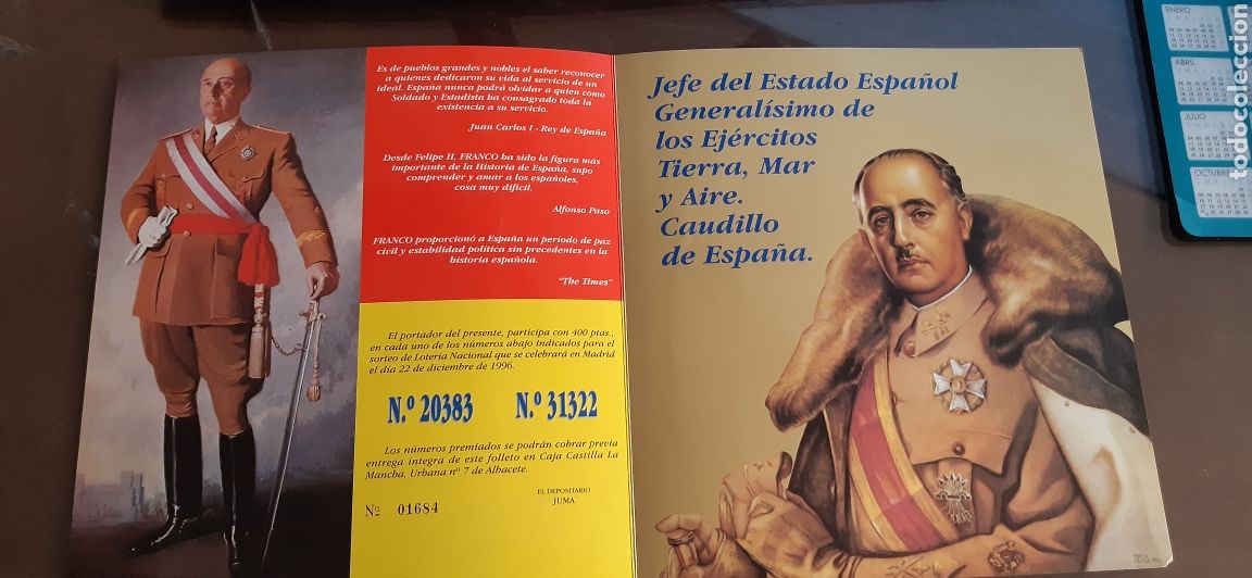 National Spanish Lottery: PARTICIPACIONES LOTERIA NACIONAL, 199 Y 19968 , TOMELLOSO . FRANCO , FALANGE, JOSE ANTONIO....