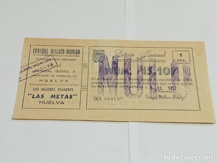 Loterie Nationale: PARTICIPACION LOTERIA NACIONAL NAVIDAD. 1952. ENRIQUE NIELSEN-HIDALGO. HUELVA. PUBLICIDAD AL DORSO