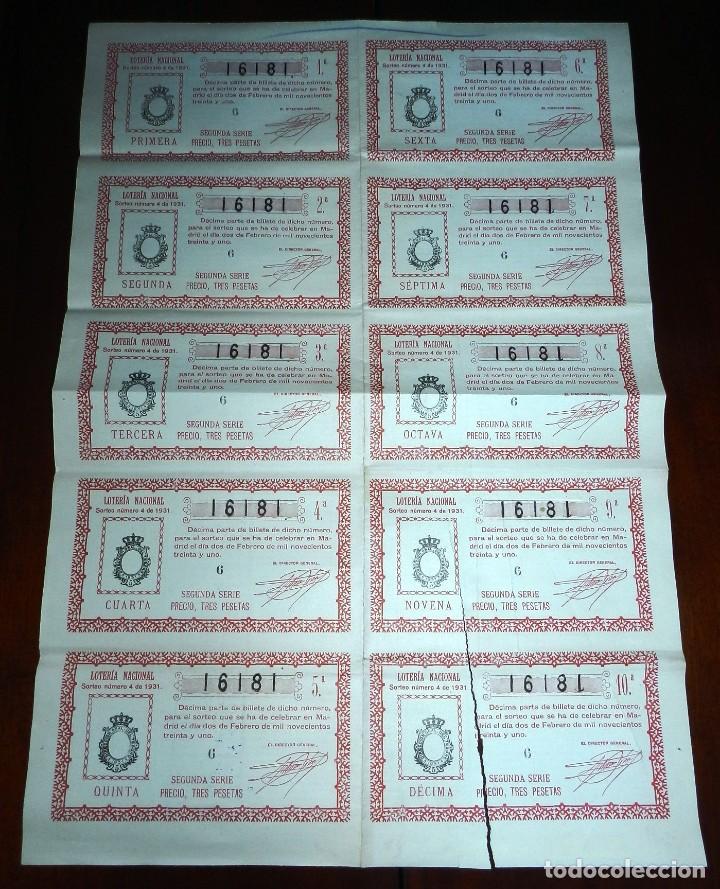 Loterie Nationale: Billete completo ( 10 d&eacute;cimos ), Loteria Nacional. Sorteo n&ordm; 4 DE 1931, Segunda Serie, tiene una raj