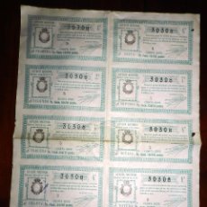 Lotería Nacional: BILLETE COMPLETO ( 10 DÉCIMOS ), LOTERIA NACIONAL. SORTEO Nº 8 DE 1931, CUARTA SERIE, BUEN ESTADO.
