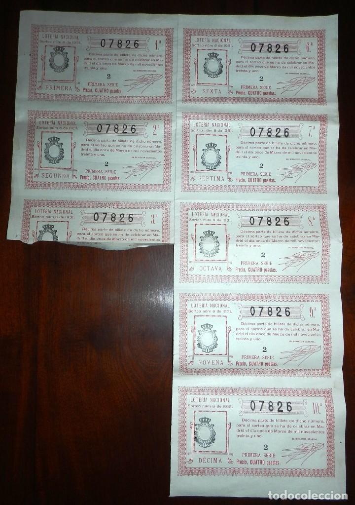Loterie Nationale: BILLETE CON 7 D&Eacute;CIMOS, LOTERIA NACIONAL. SORTEO N&ordm; 8 DE 1931, PRIMERA SERIE, BUEN ESTADO