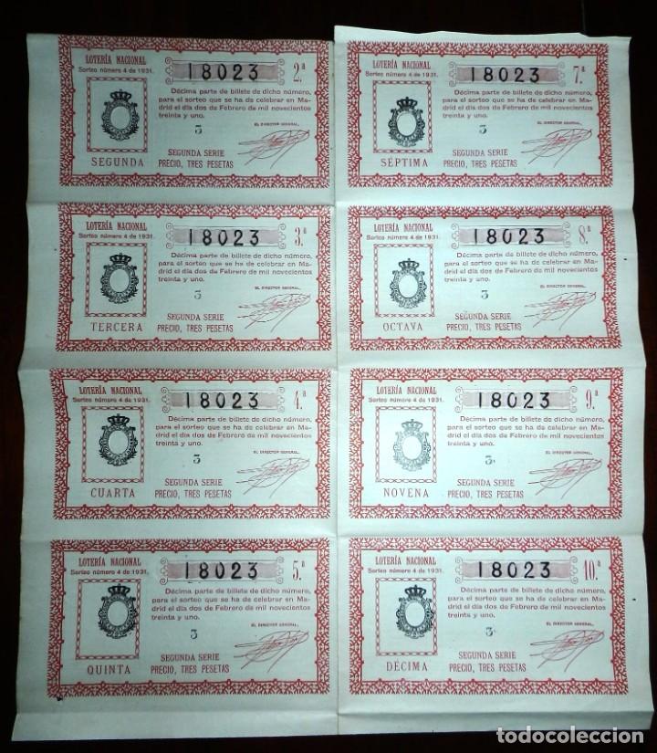 Loterie Nationale: BILLETE CON 8 D&Eacute;CIMOS, LOTERIA NACIONAL. SORTEO N&ordm; 4 DE 1931, SEGUNDA SERIE, BUEN ESTADO
