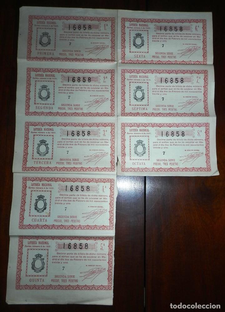 Loterie Nationale: BILLETE CON 8 D&Eacute;CIMOS, LOTERIA NACIONAL. SORTEO N&ordm; 4 DE 1931, SEGUNDA SERIE, BUEN ESTADO