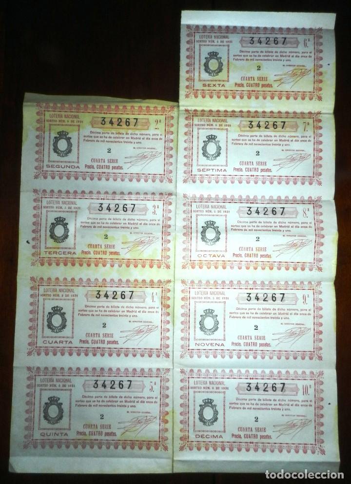 Loterie Nationale: BILLETE CON 9 D&Eacute;CIMOS, LOTERIA NACIONAL. SORTEO N&ordm; 5 DE 1931, CUARTA SERIE, BUEN ESTADO