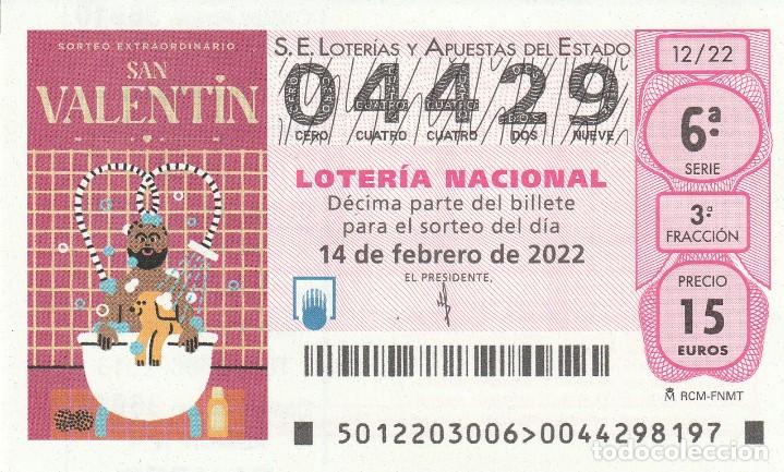 Lotteria Nationale Spagnola: 1 DECIMO LOTERIA SABADO 14 FEBRERO 2022 12/22 SORTEO EXTRAORDINARIO SAN VALENTIN - HOMBRE DUCHA