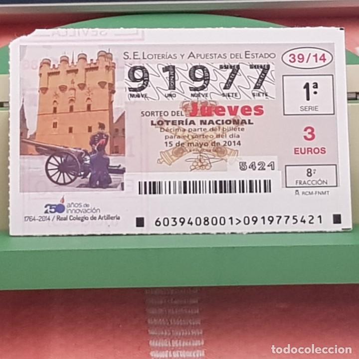 National Spanish Lottery: LOTER&Iacute;A NACIONAL, SORTEO 39/14, 15 MAYO 2014, 250 ANIV, REAL COLEGIO DE ARTILLER&Iacute;A, N&ordm; 91977