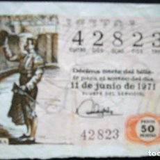 Lotería Nacional: DÉCIMO DE 1971 - NÚMERO 42823. Lote 324935288