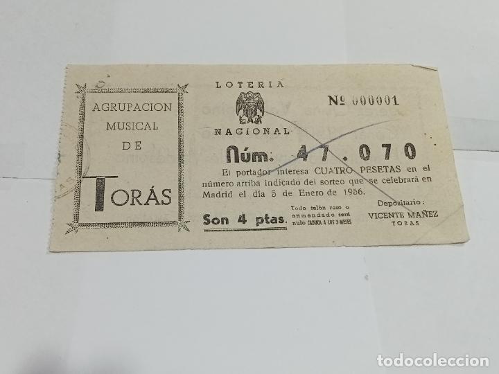 Loterie Nationale: PARTICIPACI&Oacute;N LOTER&Iacute;A NACIONAL. AGRUPACI&Oacute;N MUSICAL DE TOR&Aacute;S. 1936. PUBLICIDAD DORSO