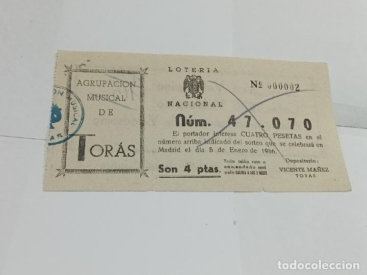 Loterie Nationale: PARTICIPACI&Oacute;N LOTER&Iacute;A NACIONAL. AGRUPACI&Oacute;N MUSICAL DE TOR&Aacute;S. 1936. PUBLICIDAD DORSO