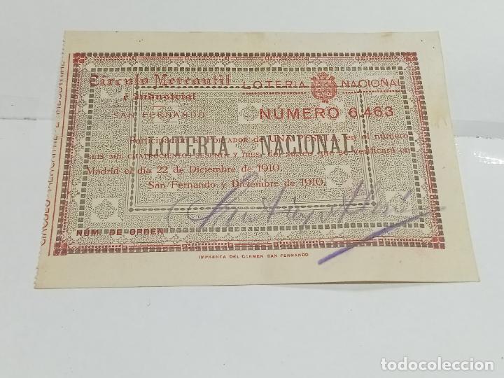 Nationale spanische Lotterie: CUP&Oacute;N. LOTERIA NACIONAL. 1910. SAN FERNANDO, CADIZ. CIRCULO MERCANTIL E INDUSTRIAL