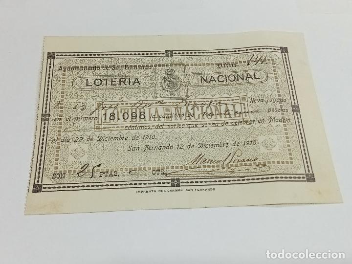 Nationale spanische Lotterie: CUP&Oacute;N. LOTERIA NACIONAL. 1910. SAN FERNANDO, CADIZ. AYUNTAMIENTO.