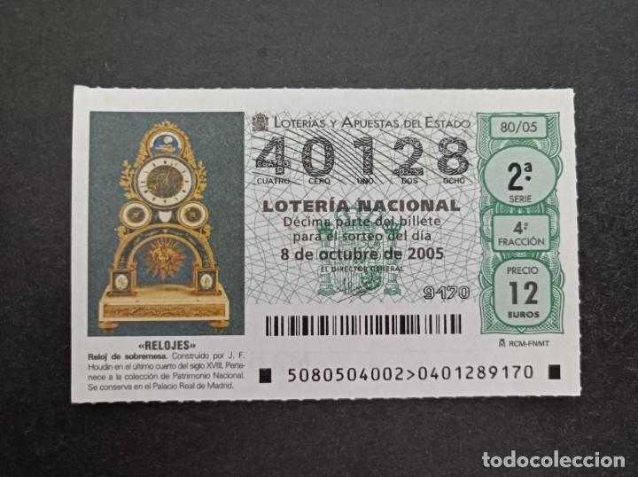 Loter&iacute;a Nacional: L. Nacional. 8 Octubre 2005. Sorteo 80/05. Reloj de Sobremesa. Palacio Real de Madrid. N&ordm; 40128.