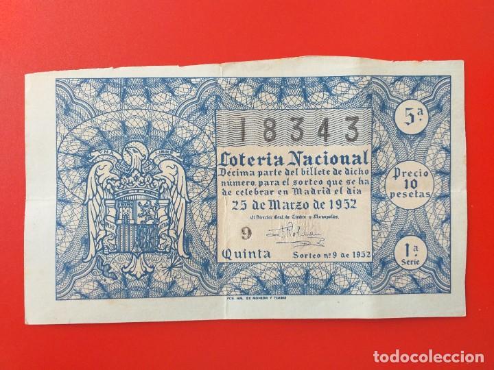National Spanish Lottery: LOTERIA NACIONAL. DECIMO. A&Ntilde;O 1952. SORTEO 9.