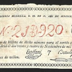 Lotería Nacional: REAL LOTERIA MODERNA. CUARTO DEL SORTEO 2 DE 24 DE NOVIEMBRE DE 1825. LOTE 0047. Lote 330234788
