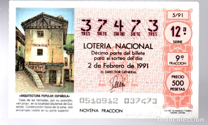 National Spanish Lottery: LOTER&Iacute;A NACIONAL - 2 DE FEBRERO DE 1991 - SORTEO 5 - N&Uacute;MERO CAPIC&Uacute;A -