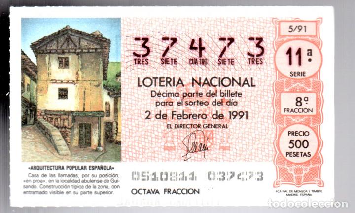 National Spanish Lottery: LOTER&Iacute;A NACIONAL - 2 DE FEBRERO DE 1991 - SORTEO 5 - N&Uacute;MERO CAPIC&Uacute;A -