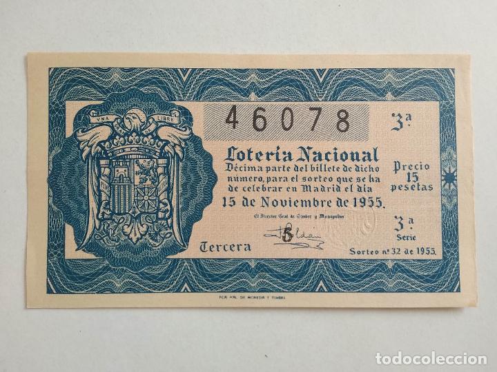 Loter&iacute;a nacional: DECIMO DE LOTERIA NACIONAL A&Ntilde;O 1955 SORTEO N&ordm; 32