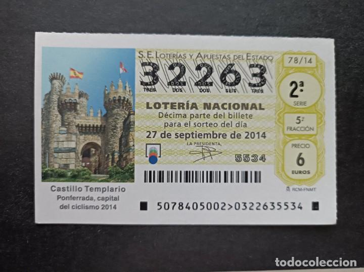 Loter&iacute;a Nacional: 27 Septiembre 2014. Sorteo 78/14. Castillo Templario. Ponferrada. C. del Ciclismo 2014. N&ordm; 32263.