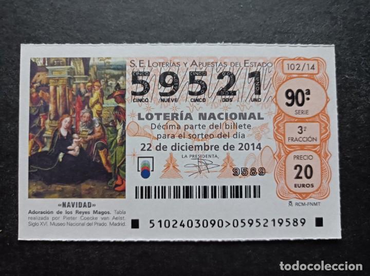 Loter&iacute;a Nacional: 22 Diciembre 2014. Sorteo 102/14. Navidad. Adoracion Magos. Museo Nacional del Prado. N&ordm; 59521.