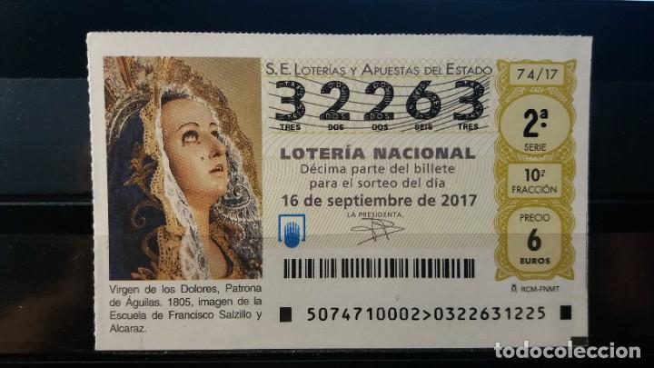 Loter&iacute;a Nacional: 16 Septiembre 2017. Virgen de los Dolores. Patrona de &Aacute;guilas. N&ordm; 32263.