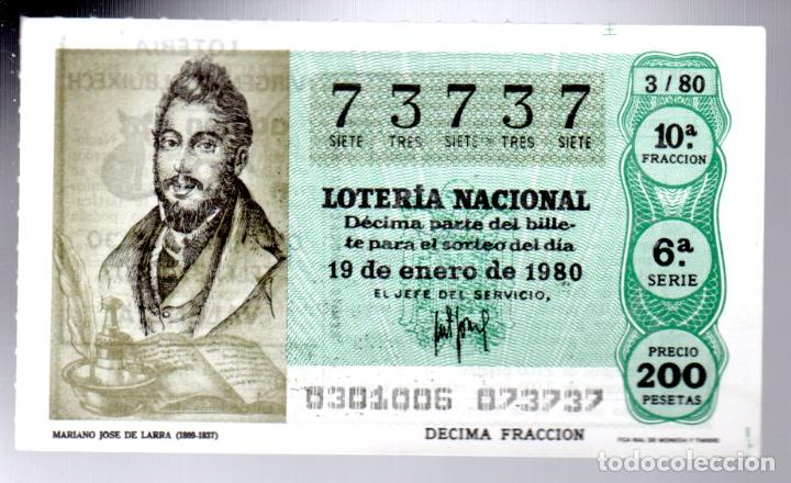 National Spanish Lottery: LOTER&Iacute;A NACIONAL - 19 DE ENERO DE 1980 - SORTEO 3 - N&Uacute;MERO CAPIC&Uacute;A -