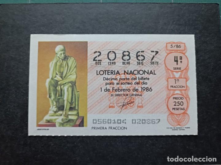 Loter&iacute;a nacional: Decimo Loter&iacute;a Nacional 1 de Febrero 1986. Sorteo 5/86. Arist&oacute;teles. N&ordm; 20867.
