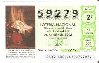 Loter&iacute;a Nacional: D&eacute;cimo Loter&iacute;a. Pintura. El Testamento de Isabel La Cat&oacute;lica. 9-9360