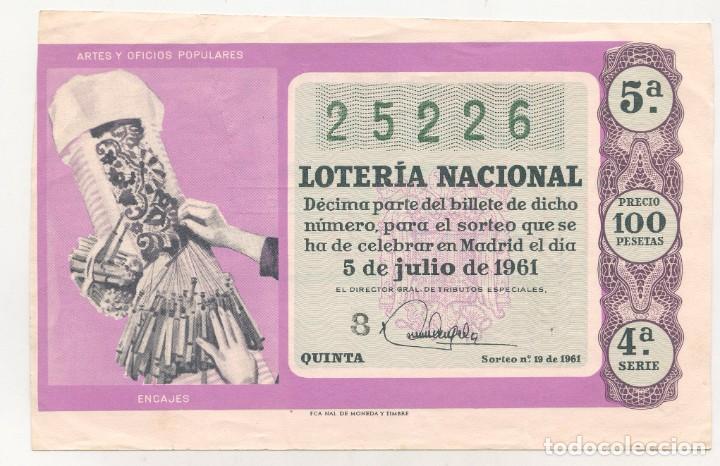 Loter&iacute;a nacional: Loter&iacute;a Nacional Sorteo 5 de Julio de 1961 (sorteo n&ordm; 19 del a&ntilde;o)