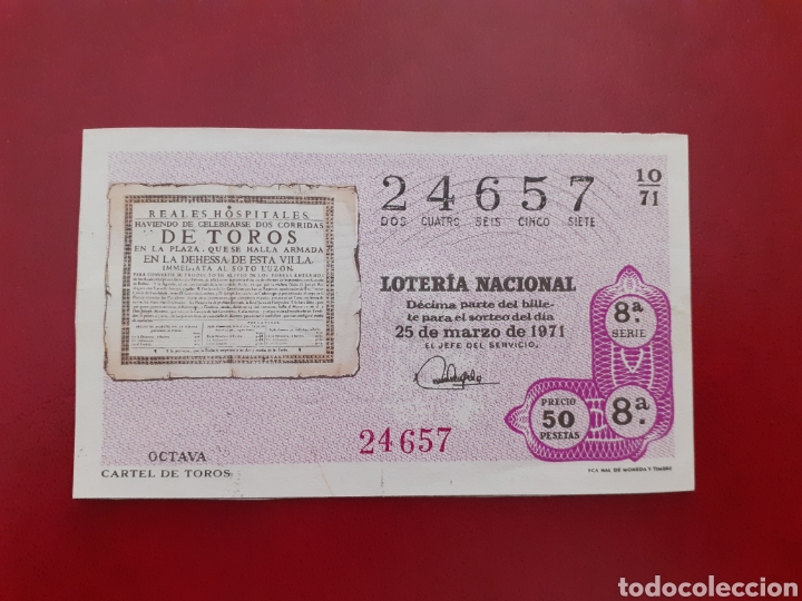 National Spanish Lottery: Loter&iacute;a 24657 sorteo 10 de 1971 administraci&oacute;n 11 Valencia