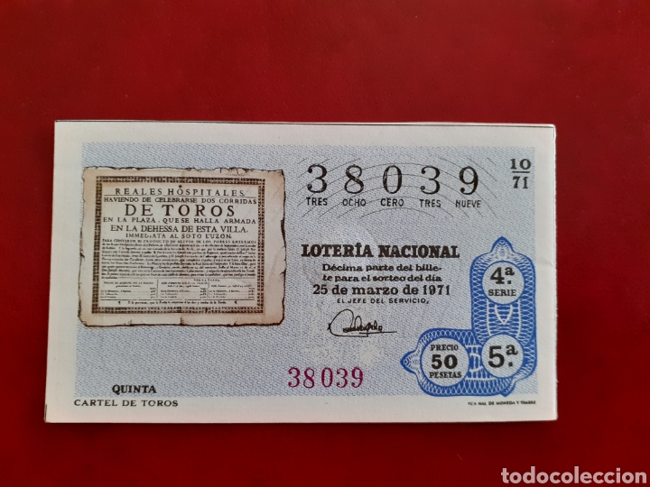 National Spanish Lottery: Loter&iacute;a 38039 sorteo 10 de 1971 administraci&oacute;n 14 Valencia