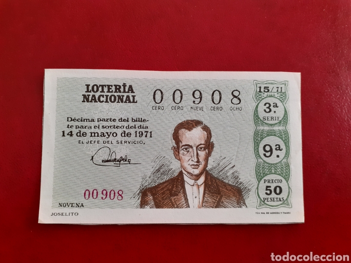 National Spanish Lottery: Loter&iacute;a 00908 sorteo 15 de 1971 administraci&oacute;n 7 Barcelona